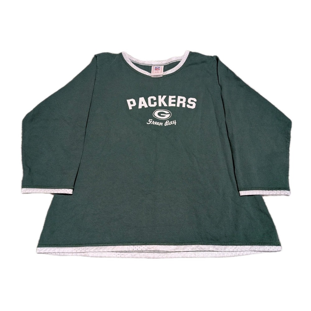 Green Bay Packers Womens Long Sleeved NFL T‎ Shirt Size L Logo Spell Out